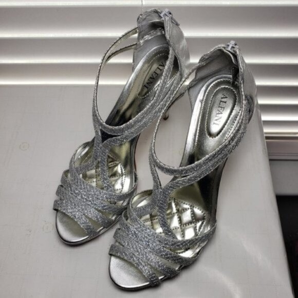 Alfani TACY Silver Open Toe Slip-On Zip Heels - Picture 3 of 13